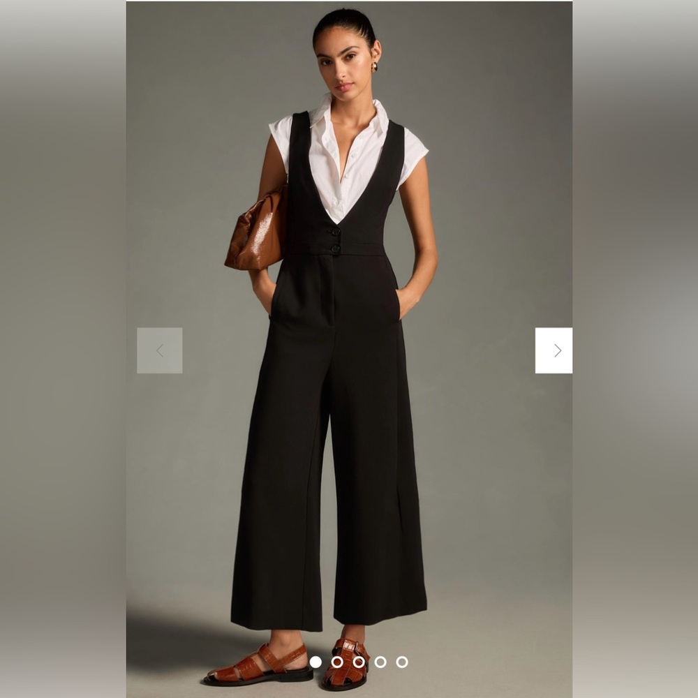 Maeve by Anthropologie V-Neck Pinafore Wide-Leg Jumpsuit